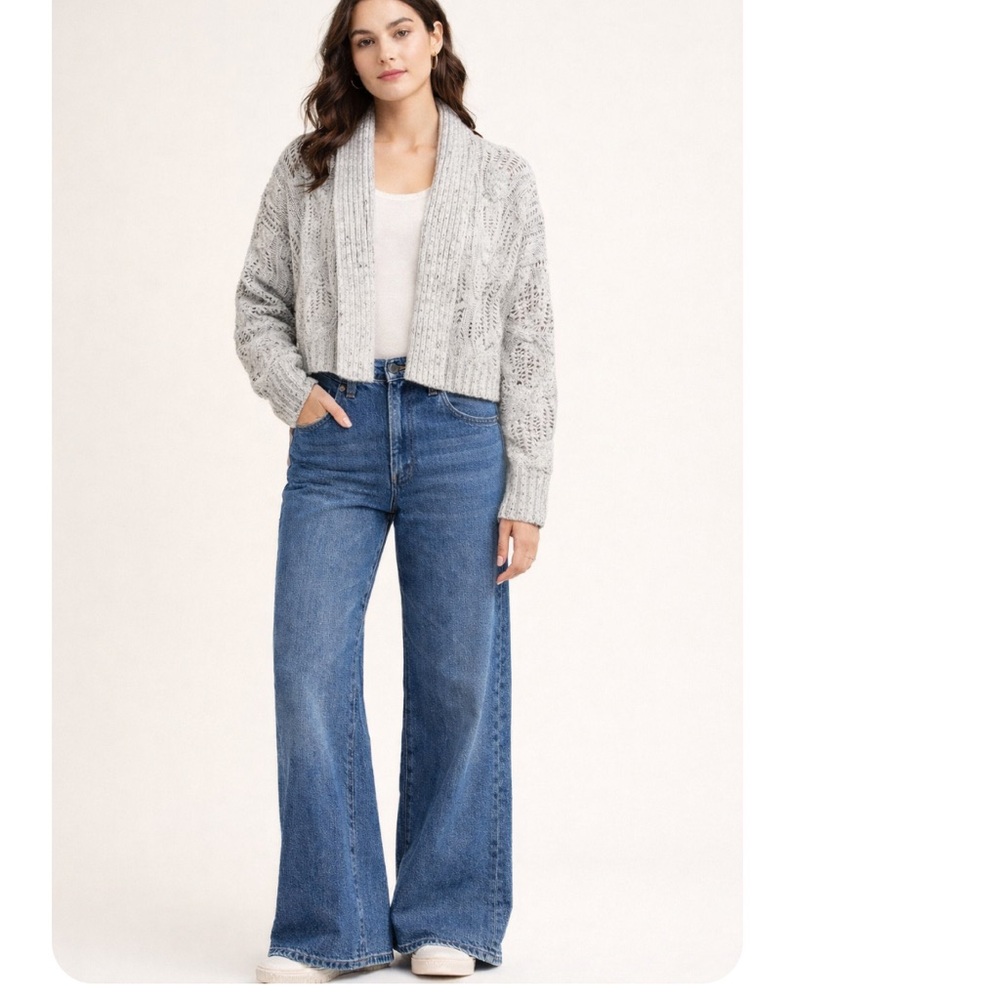 The Limited Gray Crop Cardigan Open Knit Dolman Sleeve Sweater Medium